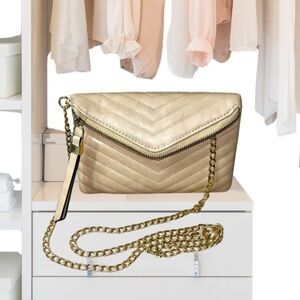 Urban Expressions Quilted Vegan Leather Crossbody Clutch Beige Removable Chain